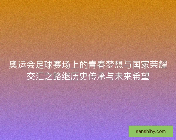 奥运会足球赛场上的青春梦想与国家荣耀交汇之路继历史传承与未来希望