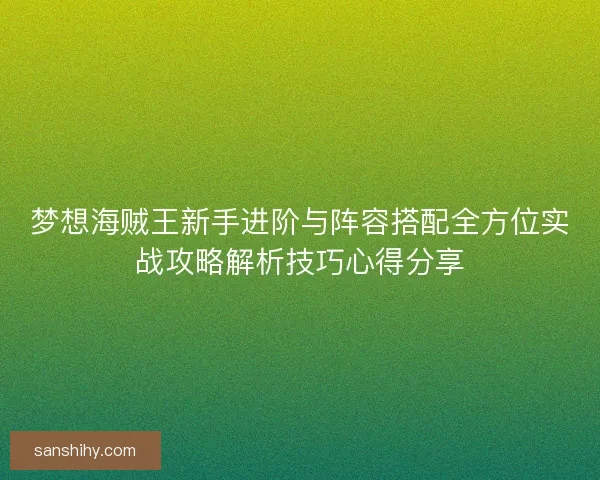 梦想海贼王新手进阶与阵容搭配全方位实战攻略解析技巧心得分享