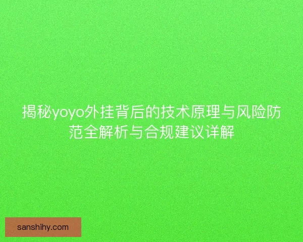 揭秘yoyo外挂背后的技术原理与风险防范全解析与合规建议详解