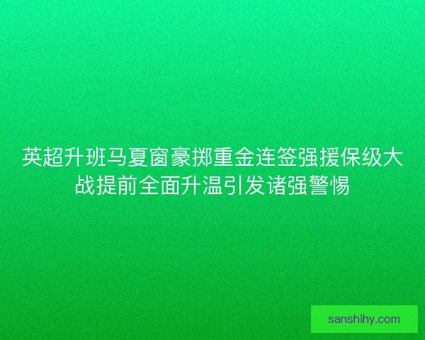 英超升班马夏窗豪掷重金连签强援保级大战提前全面升温引发诸强警惕